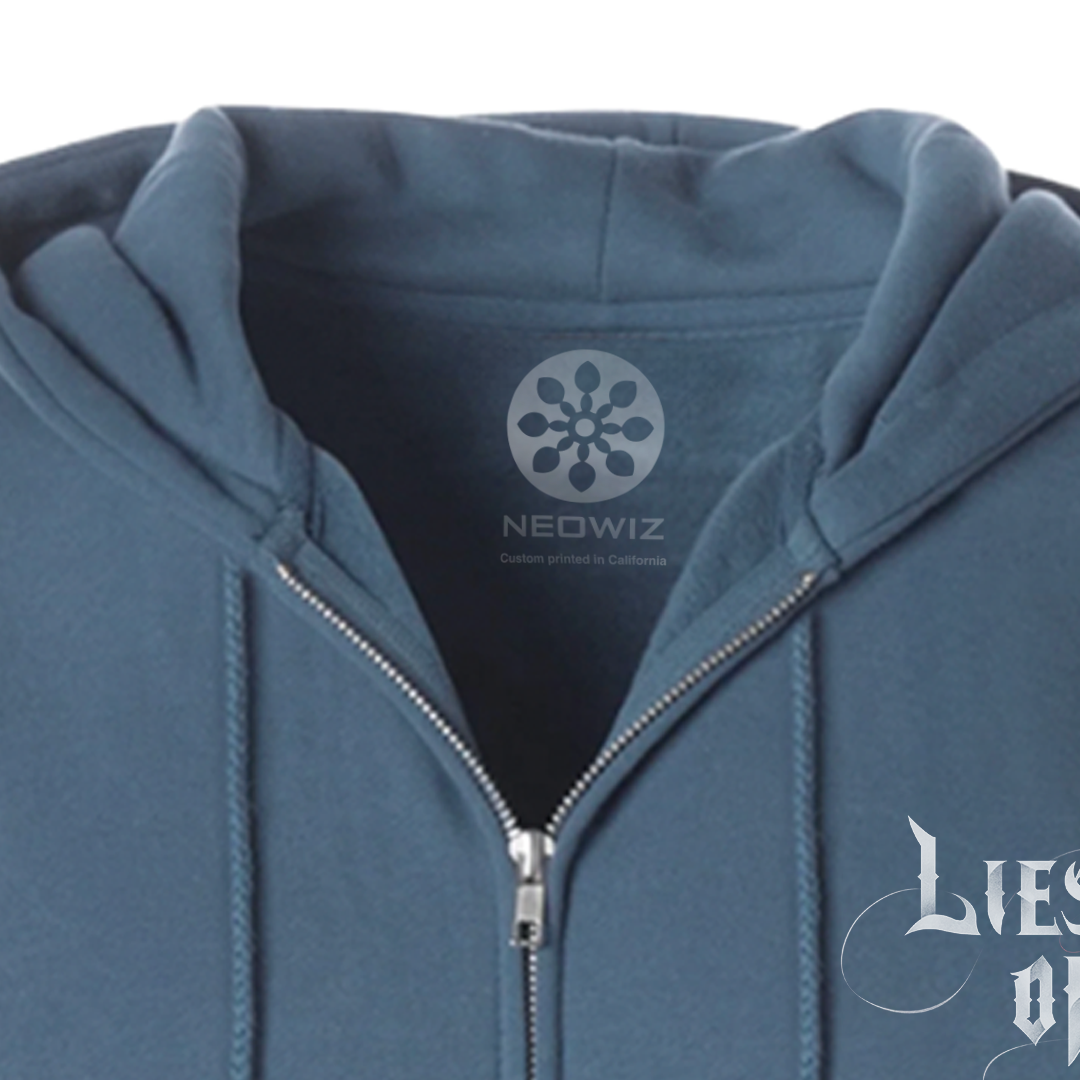 Lies of P - Deus Ex Machina Front Chest Logo/Full Back Print Full Zip Hoodie (Storm Blue Body)