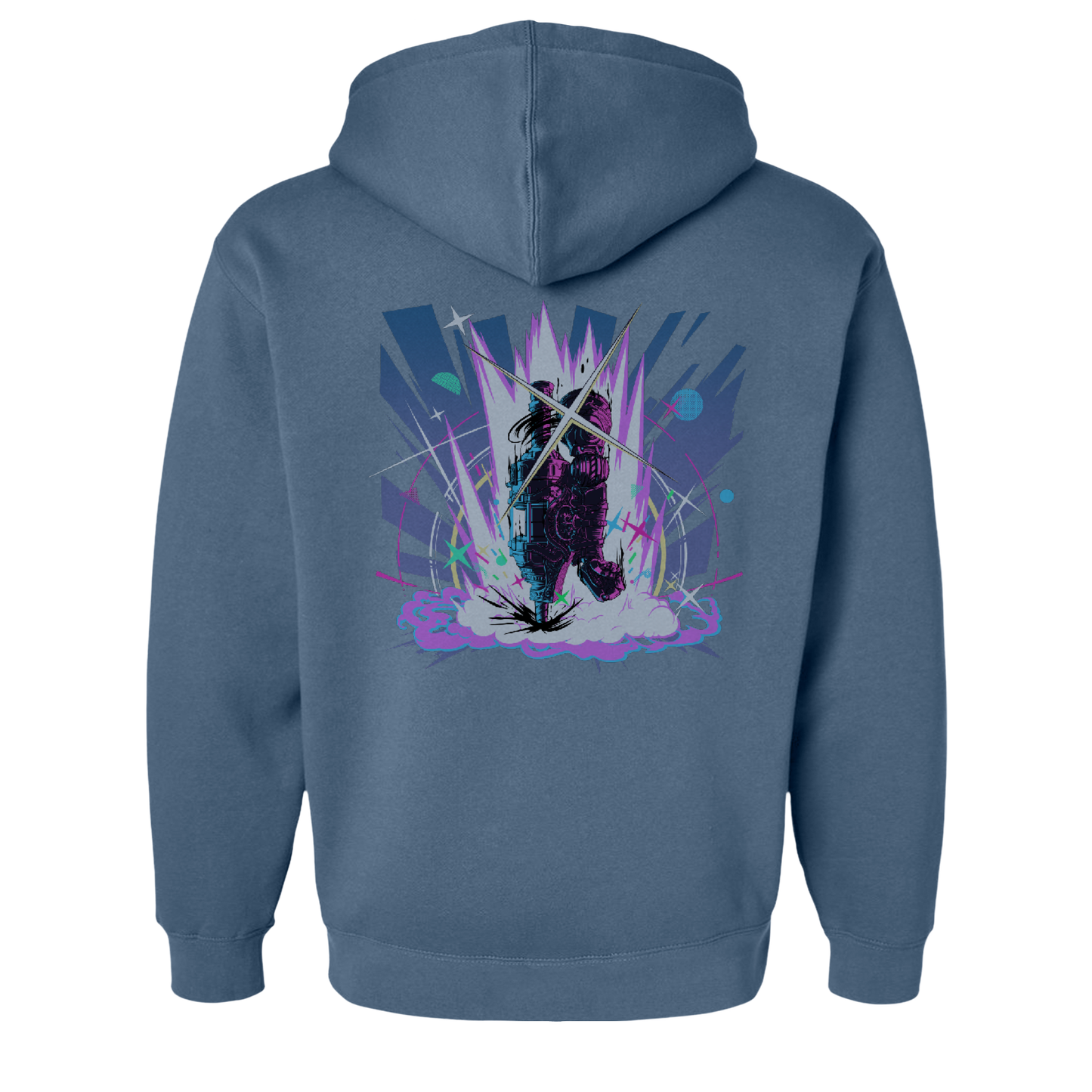 Lies of P - Deus Ex Machina Front Chest Logo/Full Back Print Full Zip Hoodie (Storm Blue Body)