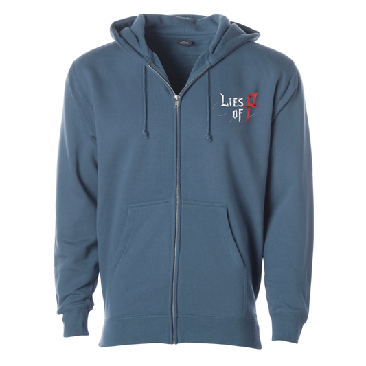 Lies of P - Deus Ex Machina Front Chest Logo/Full Back Print Full Zip Hoodie (Storm Blue Body)